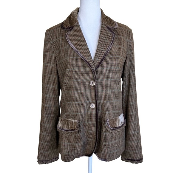 J. Jill Jackets & Blazers - J. Jill Wool Blend Plaid Tweed Blazer w Velvet Trim Y2K Academia Preppy Sz 8